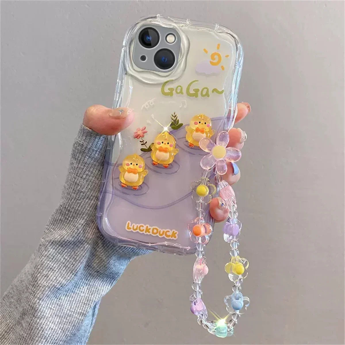 Korean 3D Bear Hang Phone Chain Lanyard Clear Soft Phone Case For iPhone 17 Air 16 15 14 Pro Max 11 13 12 Mini Plus Cute Cover
