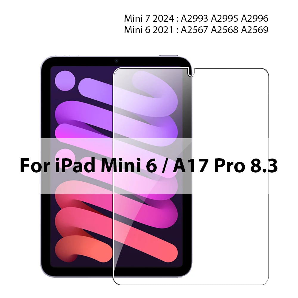 For Ipad A16 10 9 9th 10th Generation Pro 13 M4 12.9 Tempered Glass Screen Protector For Ipad Air 11 M2 M3 5 4 3 2 Mini 6 7 Film