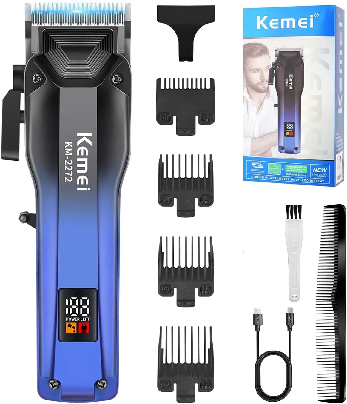 Kemei KM-2272 Professional Hair Clipper – Cordless, Rechargeable, Barber Tool