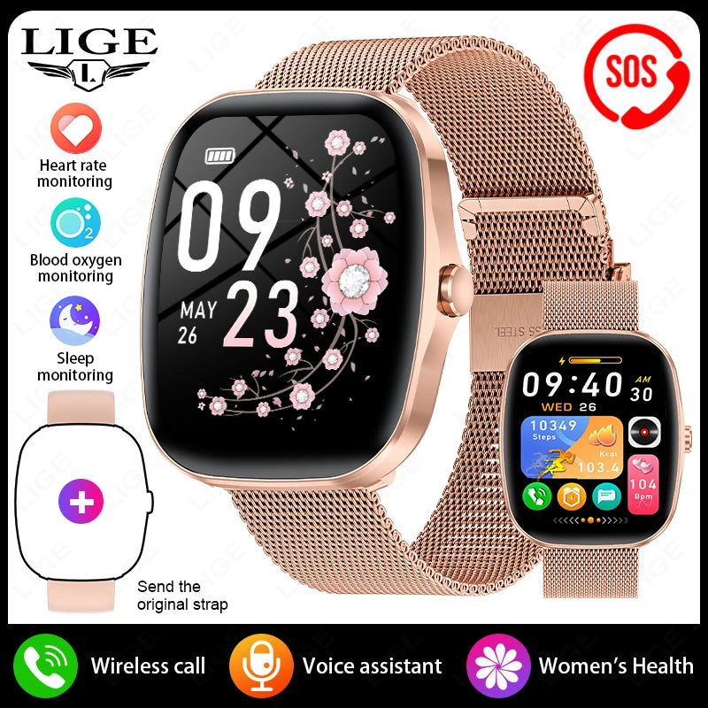 LIGE 2025 Men Smart Watch Women Health Monitor Bluetooth Call Sports Fitness Waterproof Physical Health Ladies Gifts