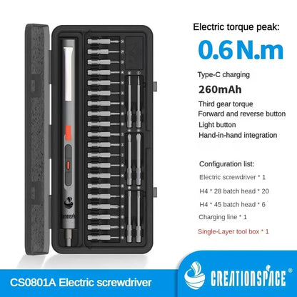 CreationSpace Cordless Electric Screwdriver Set 3 Torque Settings 29/42  in 1 Precision  for Phones Watches Repair