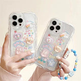 Korean 3D Bear Hang Phone Chain Lanyard Clear Soft Phone Case For iPhone 17 Air 16 15 14 Pro Max 11 13 12 Mini Plus Cute Cover