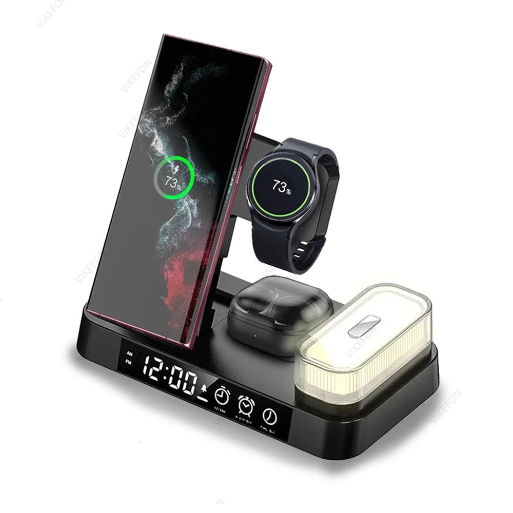 Foldable 6 in 1 Wireless Charger Dock Removable LED Light For Samsung S25 S24 S23 Galaxy Watch 7 6 5 4 Buds Pro 3 Fast