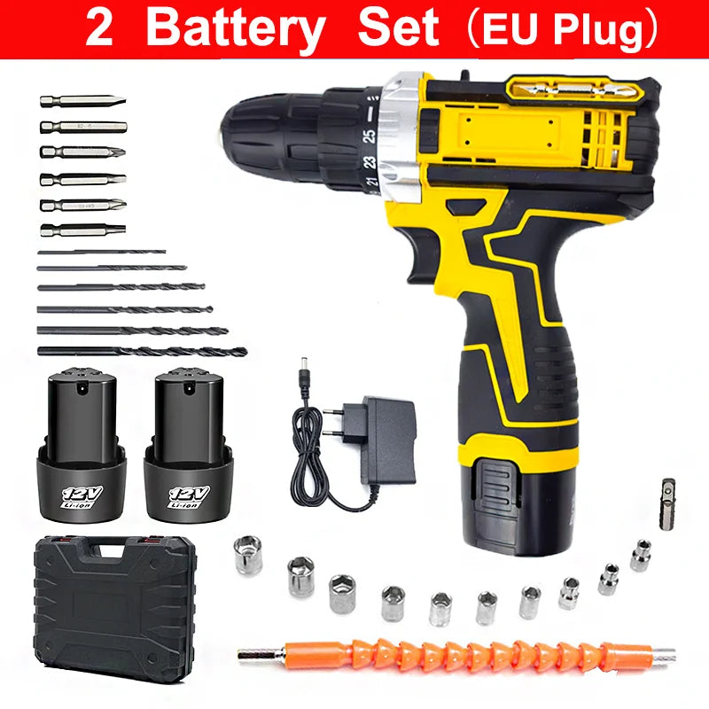 Lithium Electric Drill & Screwdriver Set with Accessory Box