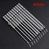 10pcs/lot 801 5mm Round Shank Magnetic Phillips Cross Screwdriver Bits Electric  bits PH0 PH1 PH2 80mm Full Length