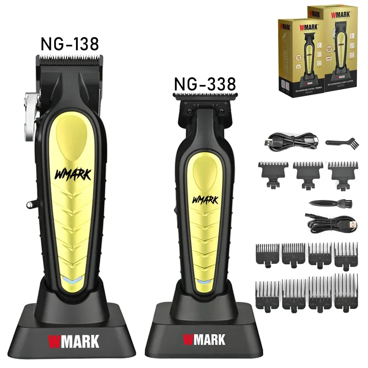 WMARK NG-138/NG-338 Professional Hair Clipper – DLC Blade, Base Charger, Finishing Machine
