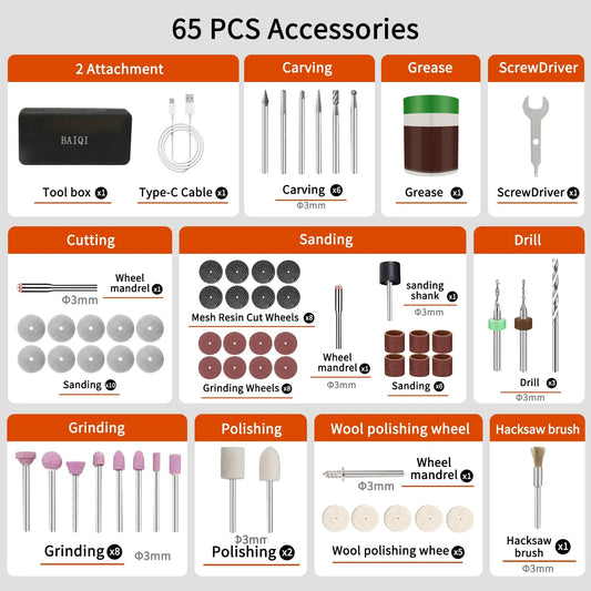CreationSpace 8.0V Cordless Rotary Tool – 5-Speed 65-Piece Kit for Carving, Engraving & Sanding