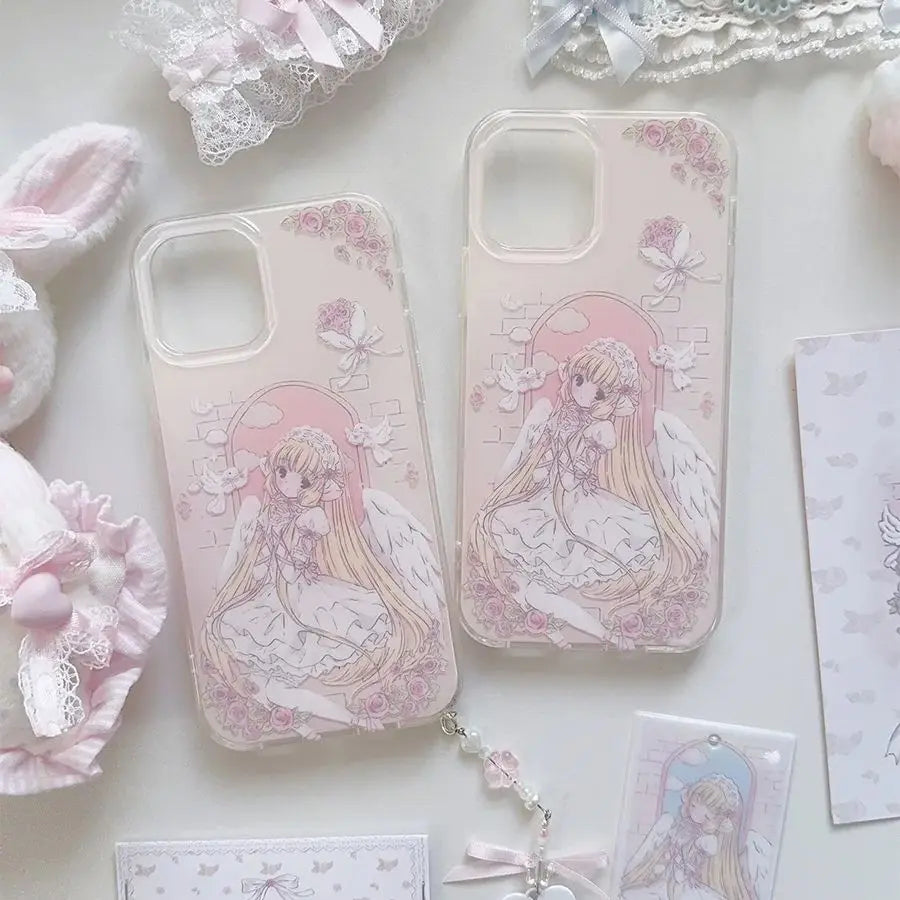 Cute Angel Anime Girl Creative Pink Phone Case For iPhone 16 E 15 14 12 13 11 Pro Max XR XS MAX 7 8 PLUS MINI Y2K Gift