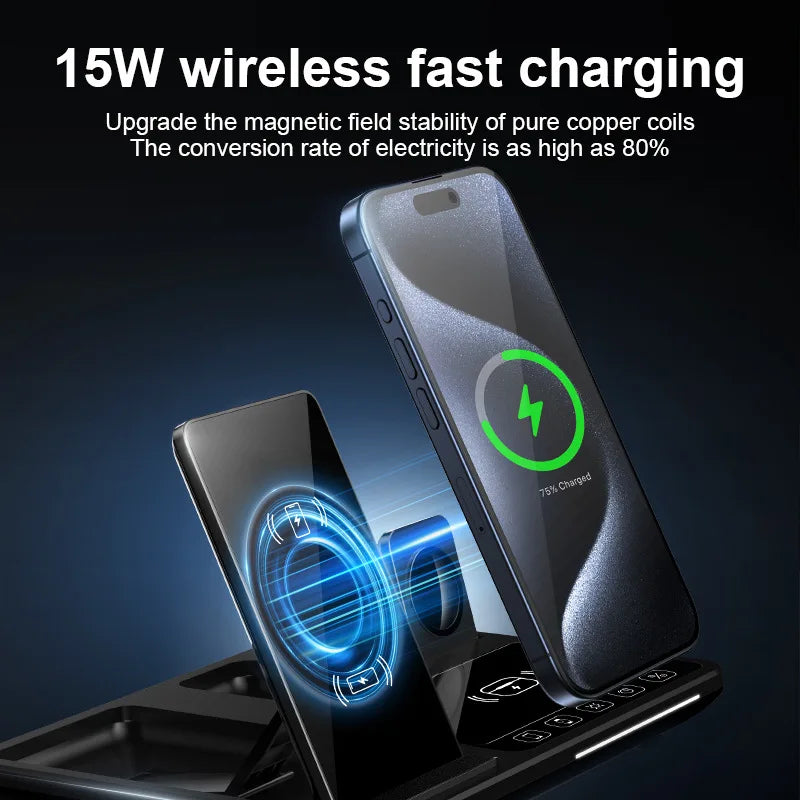 30W Electric Wireless Charger Stand for Airpods Pro Apple Watch Touch Control Fast Station for Iphone 16 15 14 13 12 11