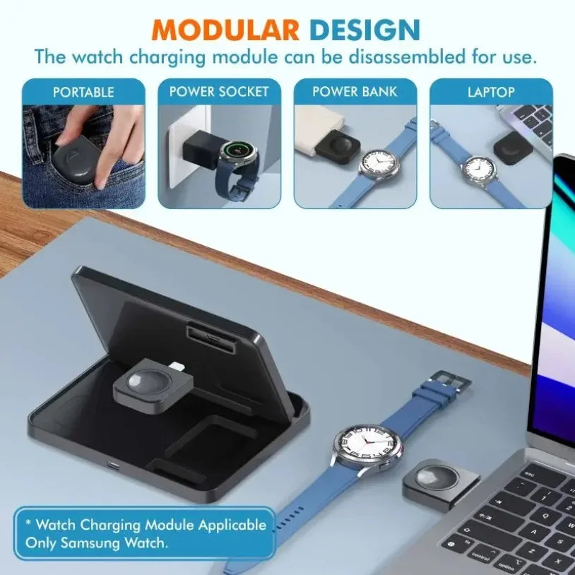 3 in 1 Foldable Fast Charging Dock Station Wireless Charger Stand For Samsung Z Fold Zflip5 S25 S24 Ultra Galaxy Watch 6 5 Buds2