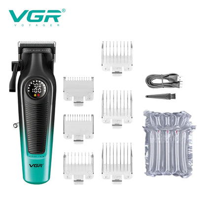 VGR 196 Professional Hair Clipper – DLC Ceramic Blade, LED Display, Cordless USB Hair Trimmer