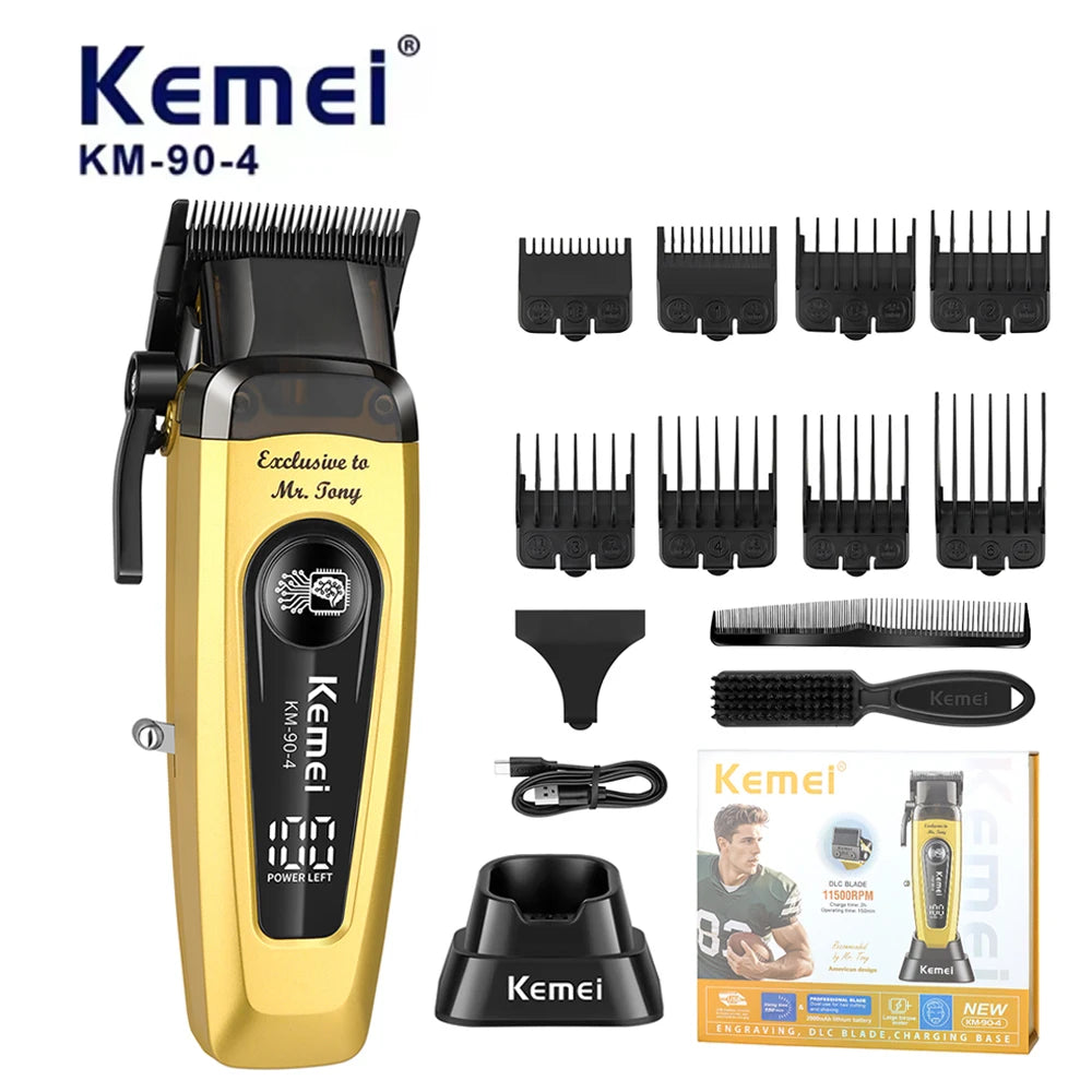 Kemei KM-904 Professional Hair Clipper – 11500RPM, Brushless Motor, DLC Blade
