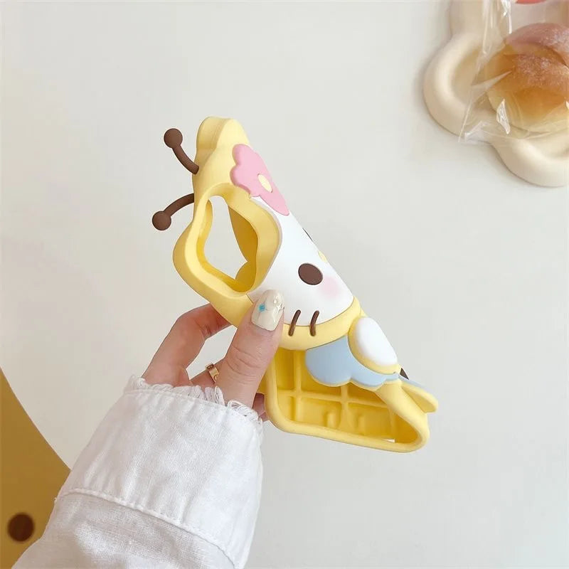 For iPhone 16 Pro Max 11 12 13 Mini 14 15 Plus X XS XR 7 8 SE 2020 Cute Bee Hello Kitty 3D Cartoon Silicone Phone Case Cover