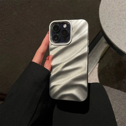 Luxury Plating 3D Wave Pattern Glossy Case For iPhone 16 15 14 13 12 11 17 Pro Max X XS Max XR Plus Fashion Bright Bumper