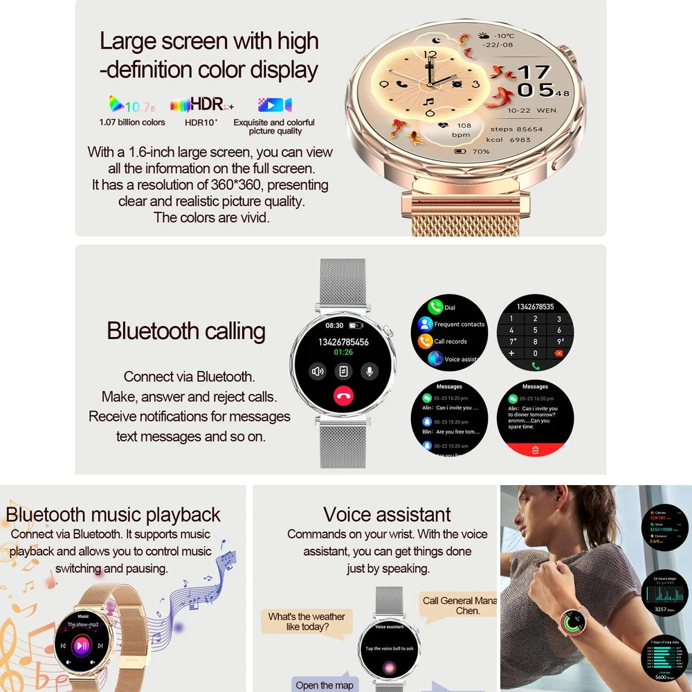 2025 New GPS Tracking Smartwatch Women AMOLED HD Screen Heart Rate Bluetooth Call IP68 Waterproof IOS