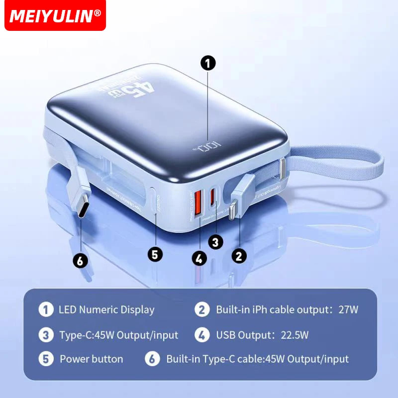 For Laptop 20000mAh 45W Power Bank 10000mAh USB C Cable Fast Mobile External Battery For iPhone Samsung Xiaomi