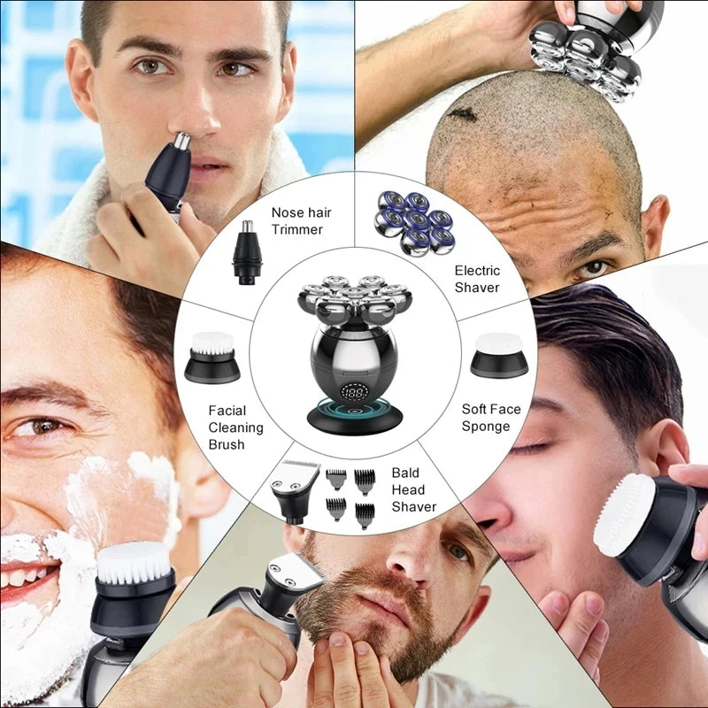 7D Floating Head Electric Shaver – Portable Waterproof Beard & Skull Trimmer for Men