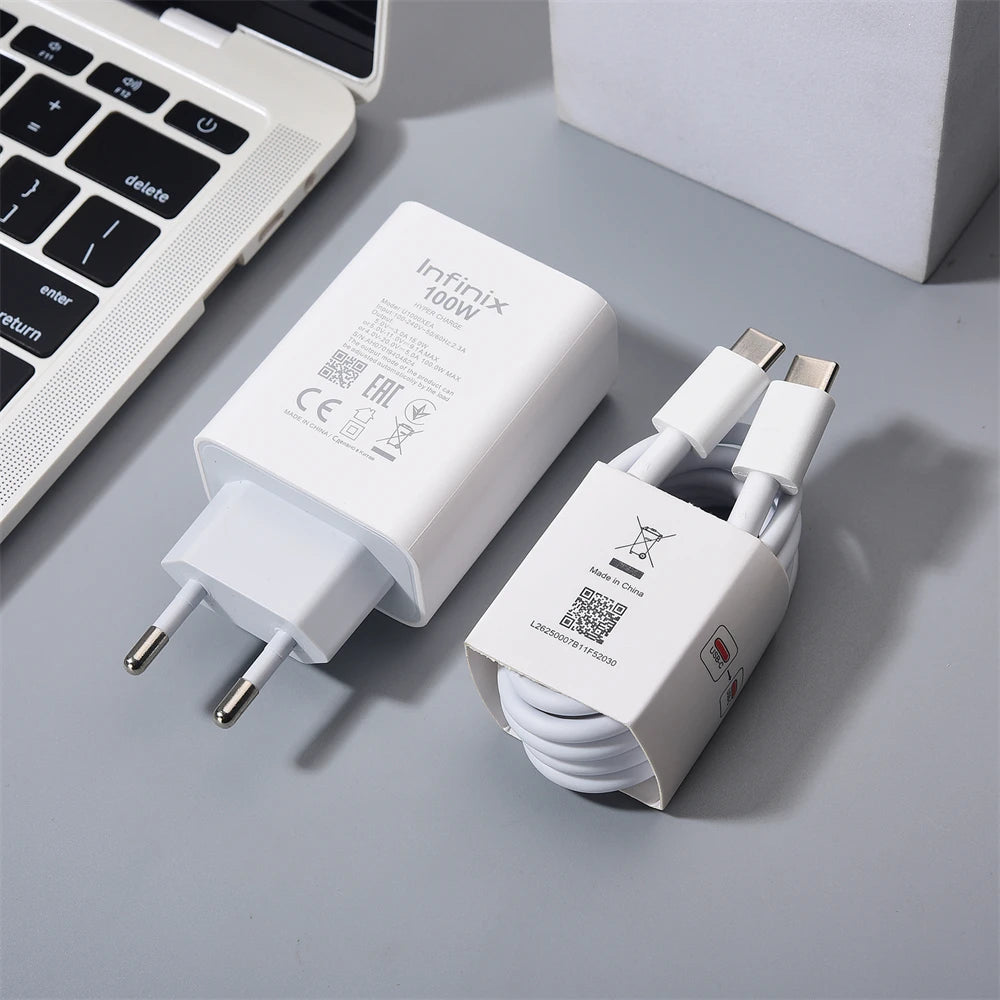 Infinix 100W PD Super Fast Charging Charger EU Power Adapter for Infinix Note 60 50 40 30 Zero 40 30 Ultra Hot 12 40 30 Pro 50i