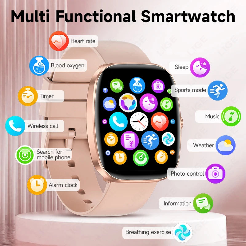LIGE 2025 Men Smart Watch Women Health Monitor Bluetooth Call Sports Fitness Waterproof Physical Health Ladies Gifts