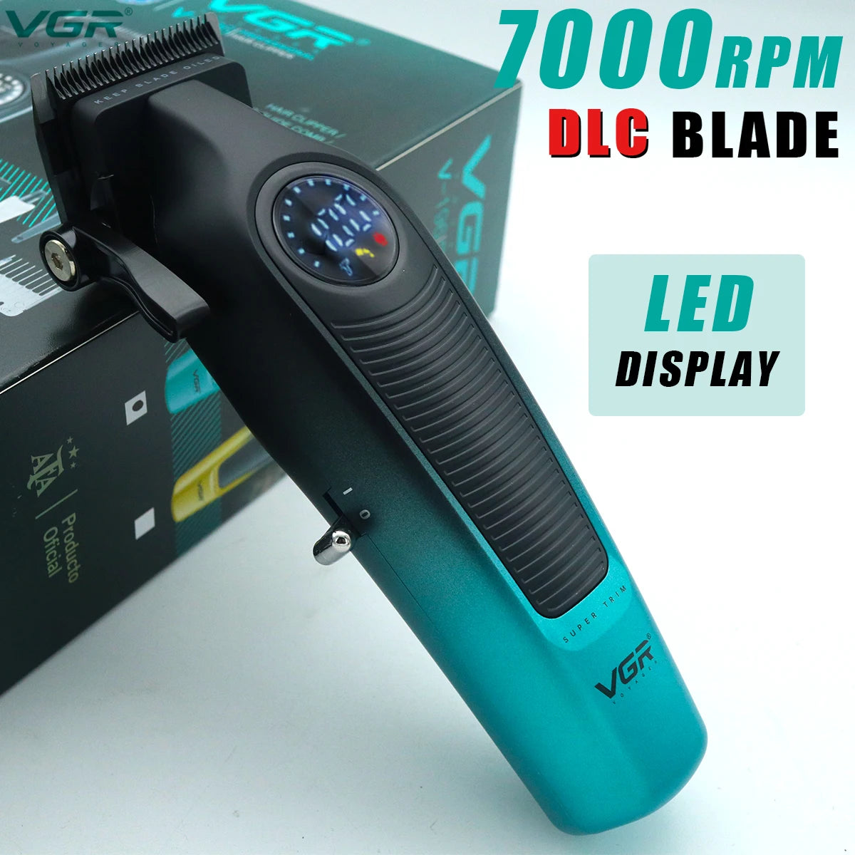 VGR 196 Professional Hair Clipper – DLC Ceramic Blade, LED Display, Cordless USB Hair Trimmer