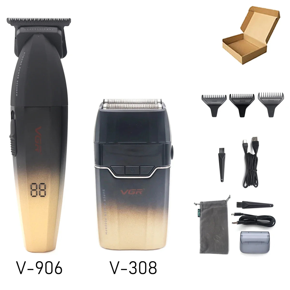 VGR Professional Hair Clipper Kit – DLC Blade, Full Metal Body, LED Display