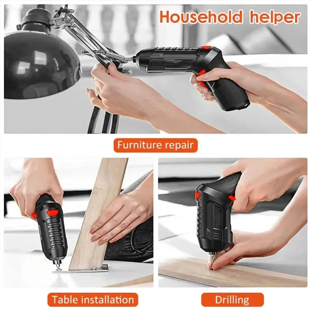 Portable Cordless Electric Screwdriver 47-in-1 – 90° Rotation with LED