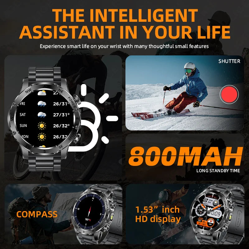 LIGE Compass Smart Watch Men 800mAh Outdoor Flashlight Bluetooth Call Waterproof Sports Fitness Tracker Pedometer Man