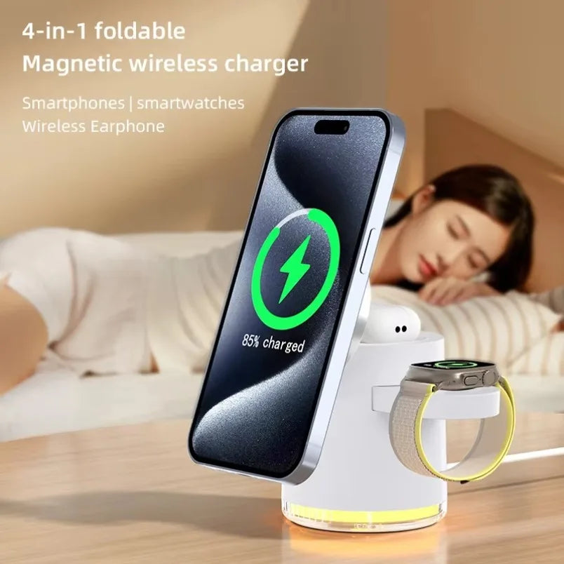 Qi2 Charger with Night lamp 3in1 Magsafe Wireless Chargers Station for iPhone & Samsung Apple Watch Magnetic Accessory
