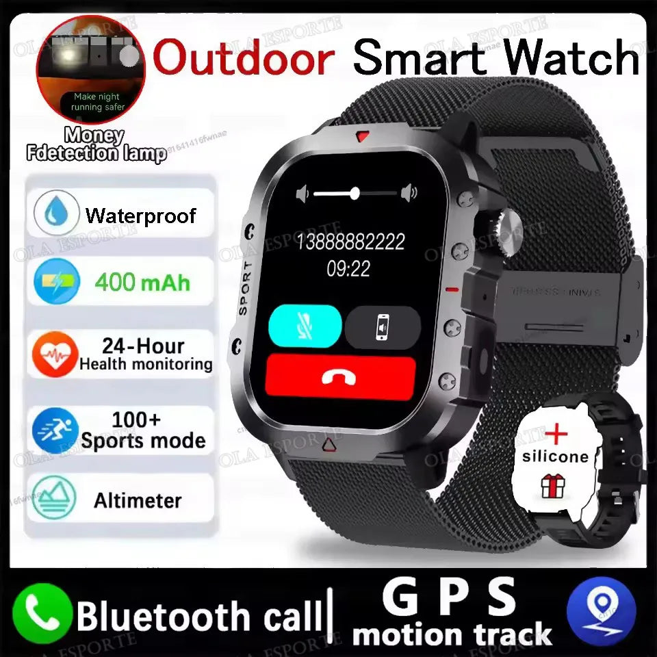 Military GPS Smart Watches For Flashlight Waterproof Outdoor Sport Tracker Bluetooth Call Man Women 2025 Pk h12