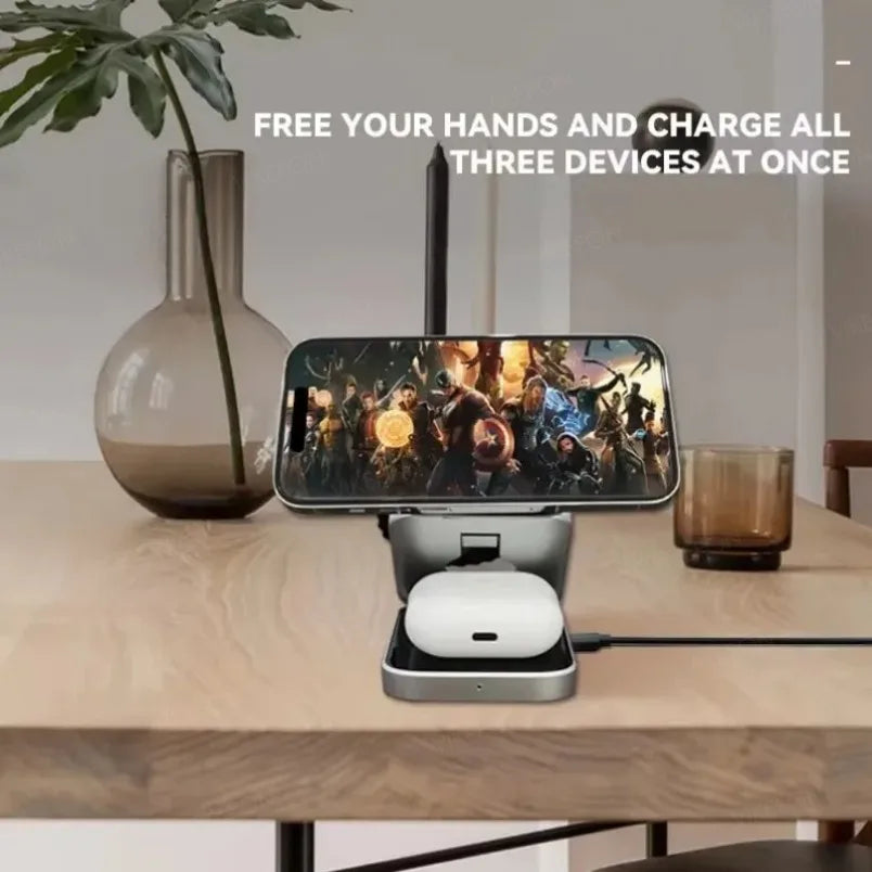 Foldable 3 In 1 Wireless Charging Station For iPhone 15 14 13 12 AirPods 3/2 iWatch 9 8 7 for Samsung Galaxy Magnetic Charger