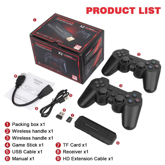 GD10 Plus Game Stick – 58,000 Games, 4K HD Console with Wireless Controllers