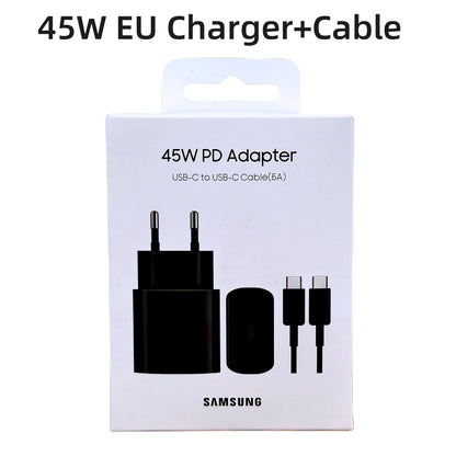 Original Samsung Charger 45W Super Fast Charge EU CERTIFIED Adapter For Galaxy Z Fold 5 4 3 Flip 5 4 3 S23 S24 Ultra S20 S22 S21