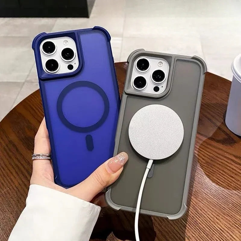 Magnetic Luxury Matte Fall prevention  Armor Shockproof Case For iPhone 15 14 13 12 16 Pro Max Wireless Charge For Magsafe