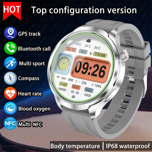 For Huawei 1.85-inch Smart Watch Men Sport Waterproof Fitness Heart Rate Watches Compass GPS Track NFC Bluetooth Call Smartwatch