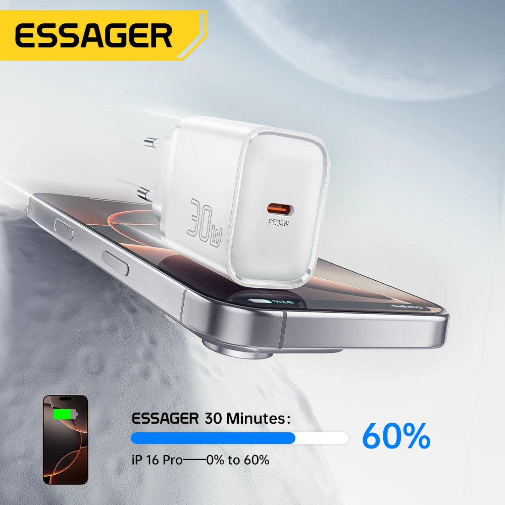 Essager Mini 30W Type C Charger PD QC3.0 Fast Type C For iPhone 16 15 14 13 Pro Samsung S25 Xiaomi iPad Travel