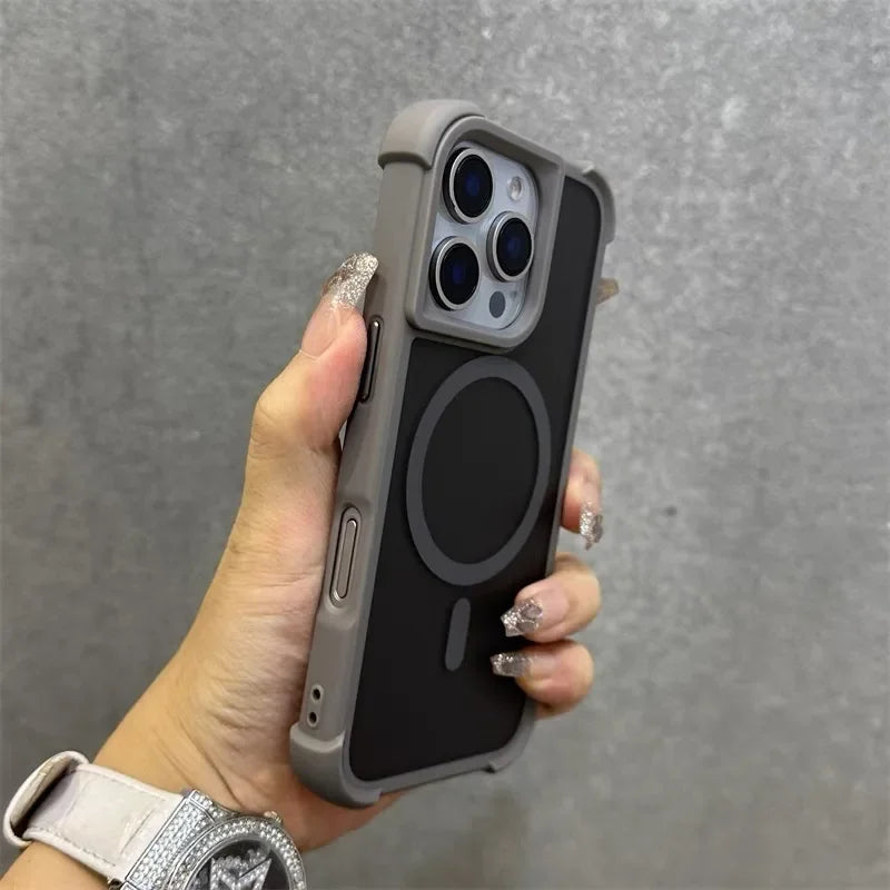 Magnetic Luxury Matte Fall prevention  Armor Shockproof Case For iPhone 15 14 13 12 16 Pro Max Wireless Charge For Magsafe