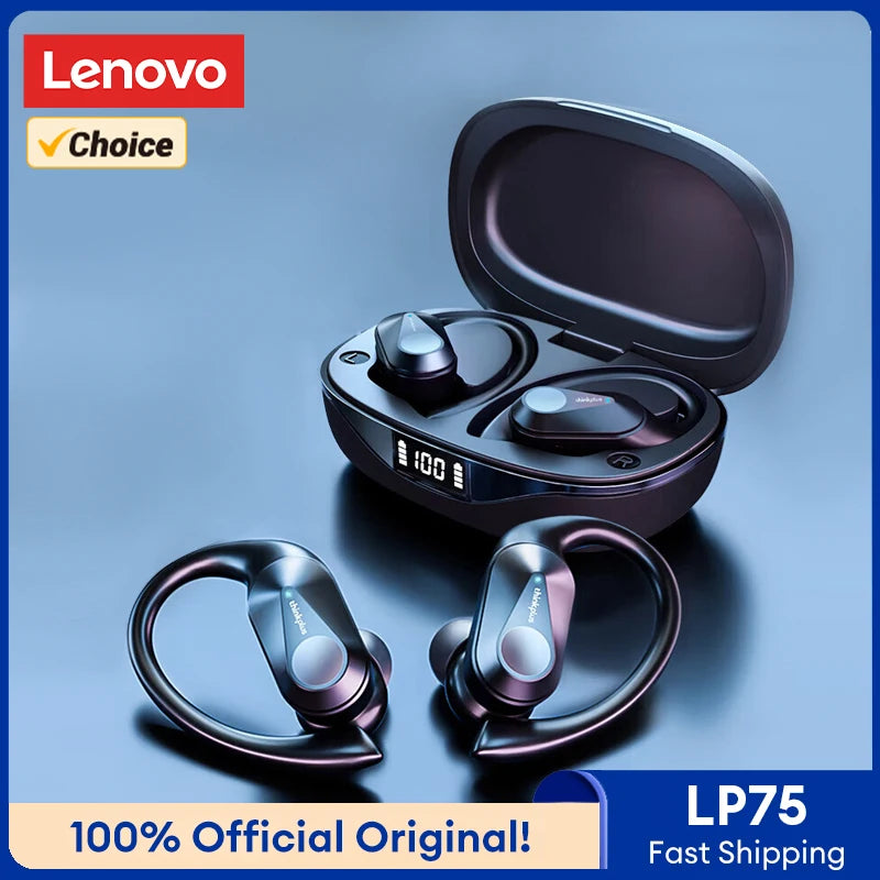 Ship From US Lenovo LP75 Bluetooth 5.3 Headphones Wireless Music LED Digital Display Noise Reduction Game New