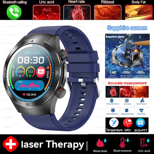 2025 New Non-Invasive Laser Treatment Three High Smart Watch Sapphire screen Blood fat Uric Acid ECG Health Diagnosis