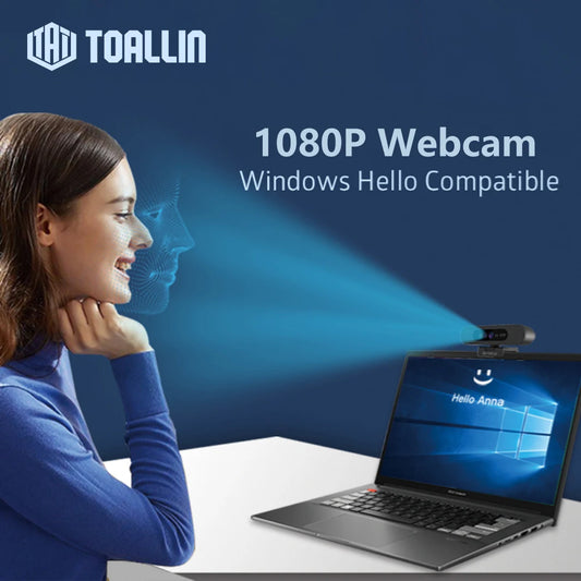 TOALLIN 1080P Webcam Windows Hello Face Recognition PC Camera with Microphone for TikTok/YouTube