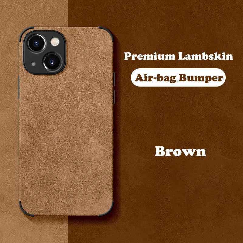 Luxury Shockproof Matte Lambskin Leather Case for iPhone 16 15 14 13 12 11 Pro X XR XS Max 7 8 Plus Soft Fabric Vintage Cover