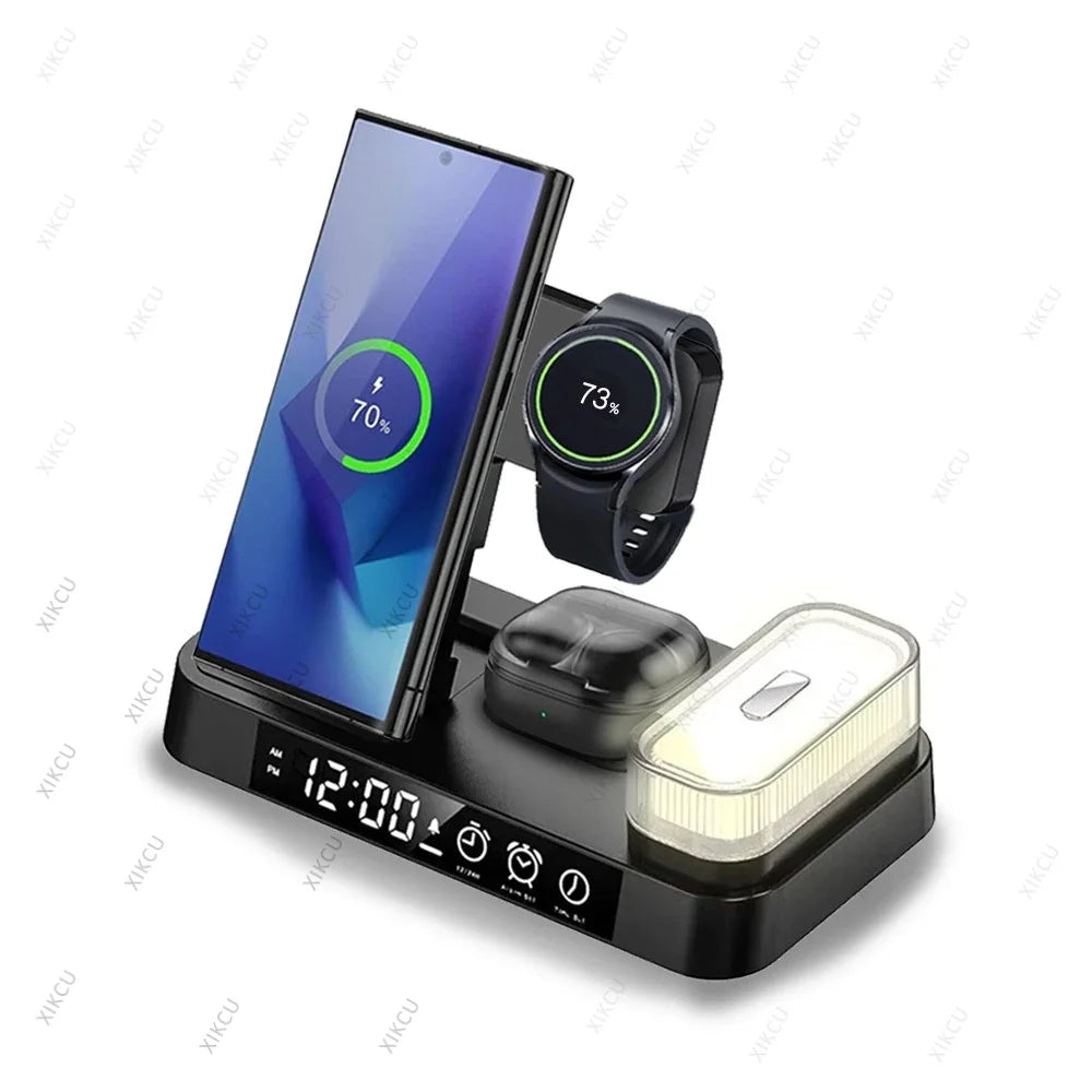 Foldable 6 in 1 Wireless Charger Dock Removable LED Light For Samsung S25 S24 S23 Galaxy Watch 7 6 5 4 Buds Pro 3 Fast
