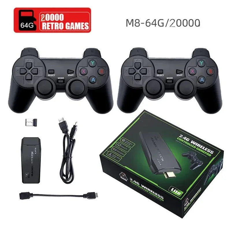 Retro M8 Wireless Game Console Stick – 4K, 20,000 Emulators, 9 Built-in Games, PS1 Compatible