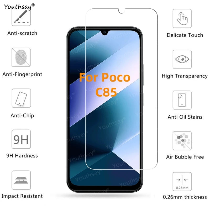 6in1 Full Gule Glass For Xiaomi Poco C85 Tempered Glass Poco C85 Screen Protector Protective Phone Camera Lens Film Poco C85