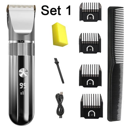 Professional Electric Hair Clipper – Waterproof, LED Display, USB Charging Set