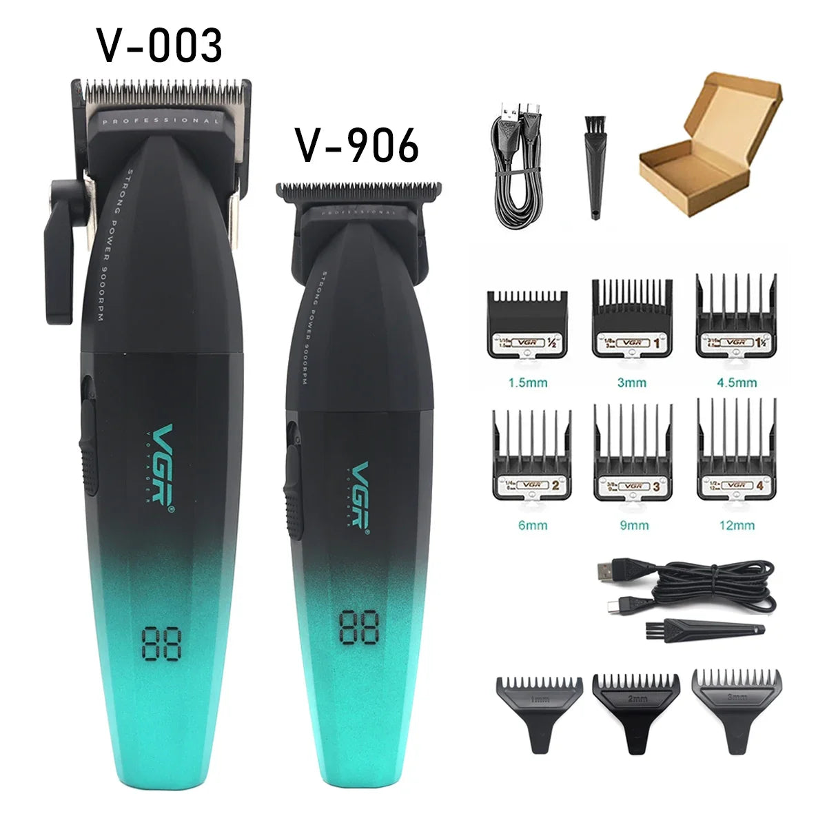 VGR Professional Hair Clipper Kit – DLC Blade, Full Metal Body, LED Display