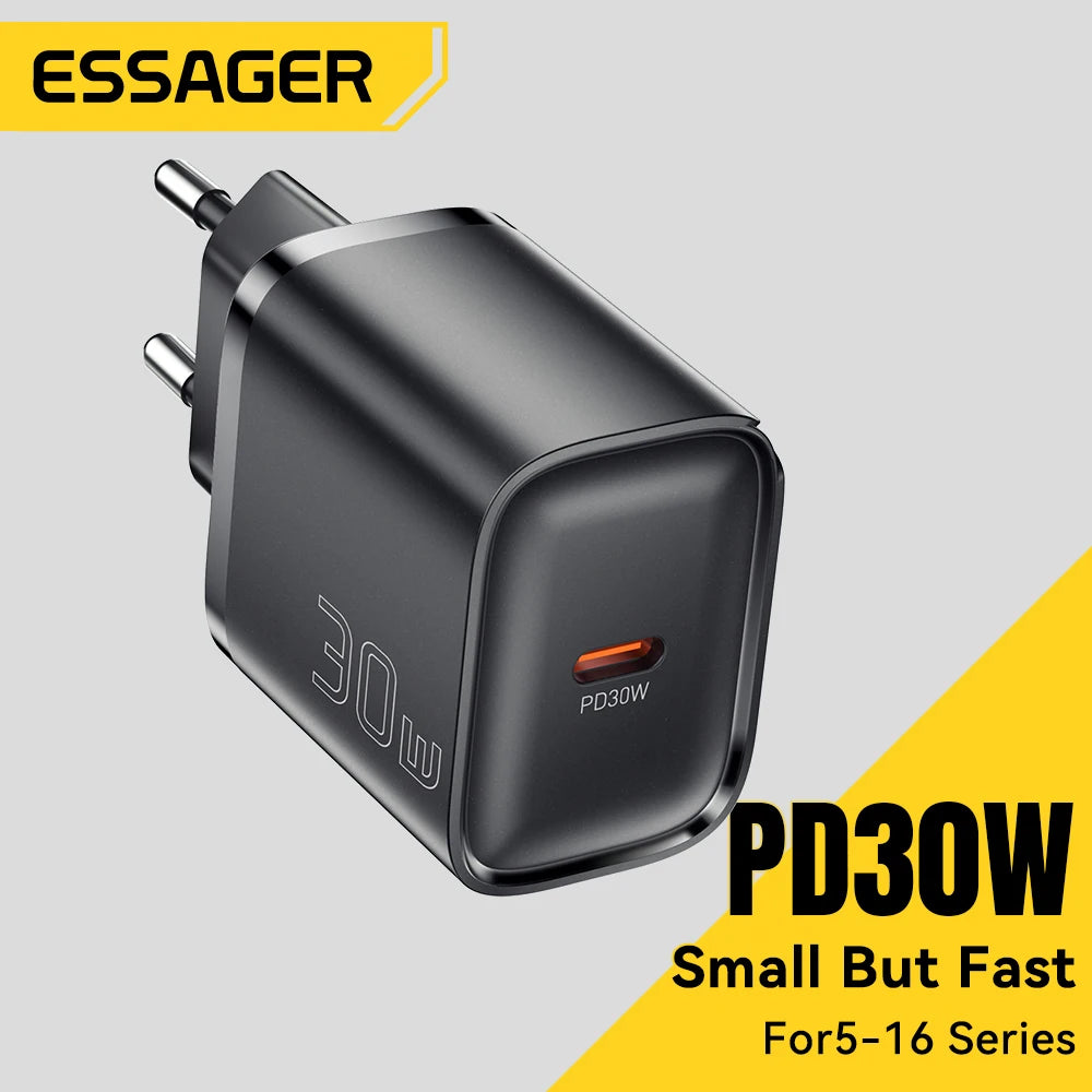 Essager Mini 30W Type C Charger PD QC3.0 Fast Type C For iPhone 16 15 14 13 Pro Samsung S25 Xiaomi iPad Travel