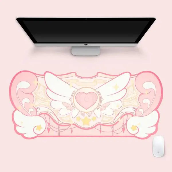 Pink SAKURA HEART Mouse Pad Non Slip Dark Star Wings Mouse Mats XXL Extra Large