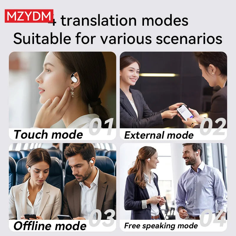 3-in-1 AI Translation Earbuds Q39 Wireless Bluetooth 5.4 LED Display Noise Canceling Ear Clip Sport