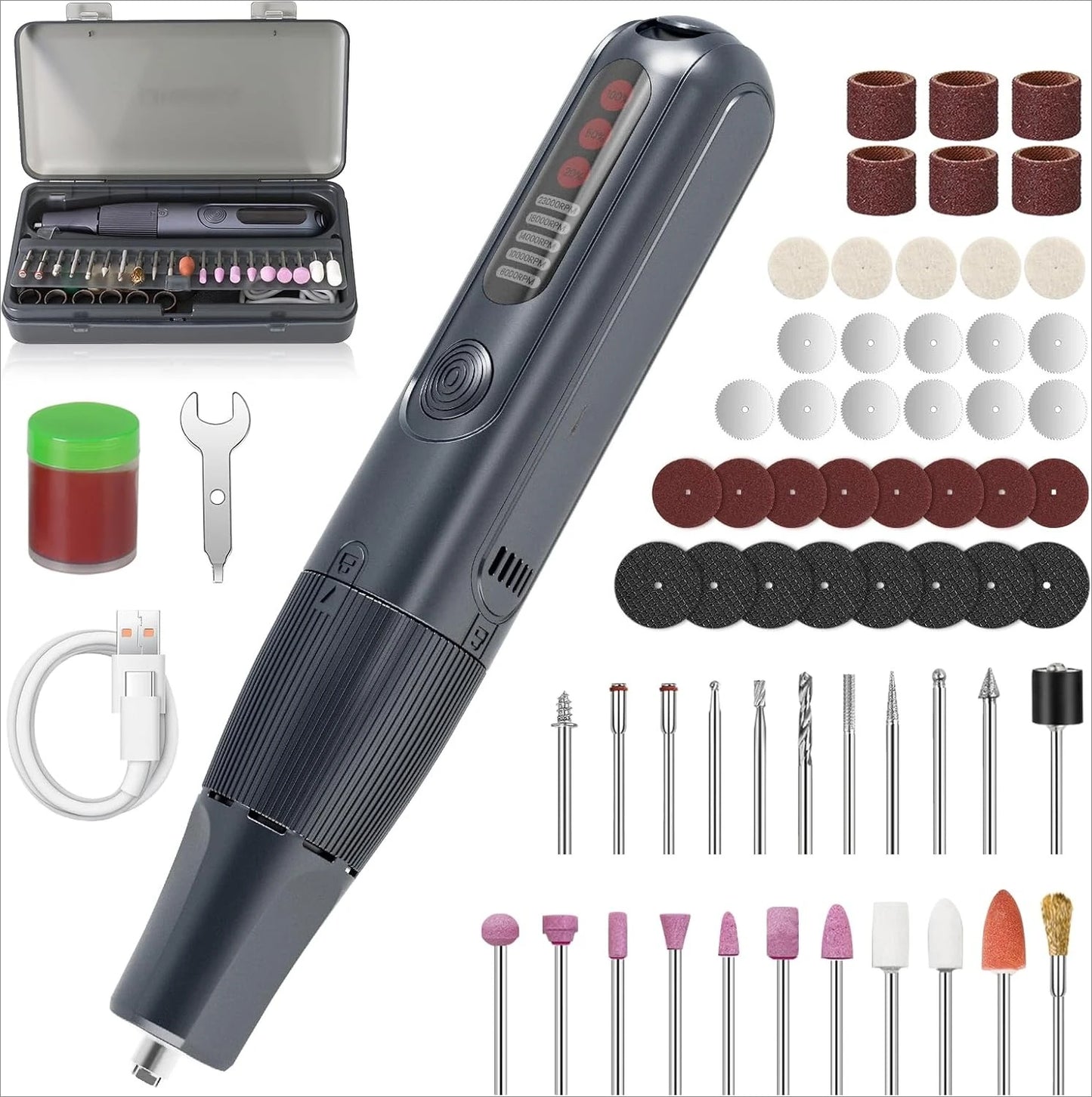 CreationSpace 8V Cordless Rotary Tool Kit – 5-Speed with Digital Display & Auto-Lock Chuck for Drilling & Engraving