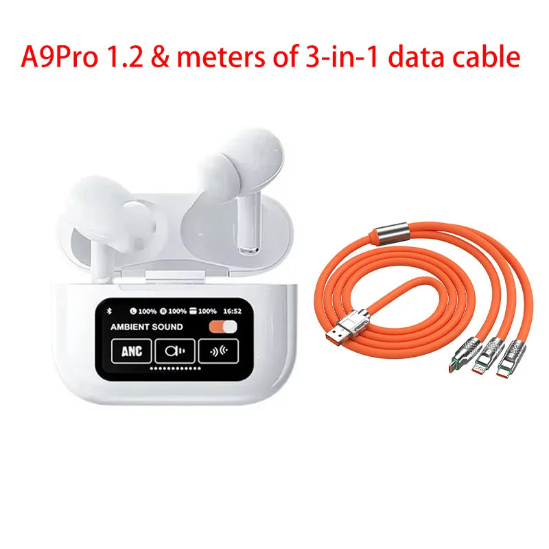 A9 Pro ANC Wireless Bluetooth 5.3 Earphones App Noise-canceling Call Headphones Waterproof Sports Gaming Touch Screen Headset